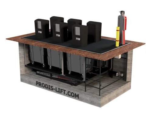 Заглубленная ножничная система сбора ТБО на шесть баков