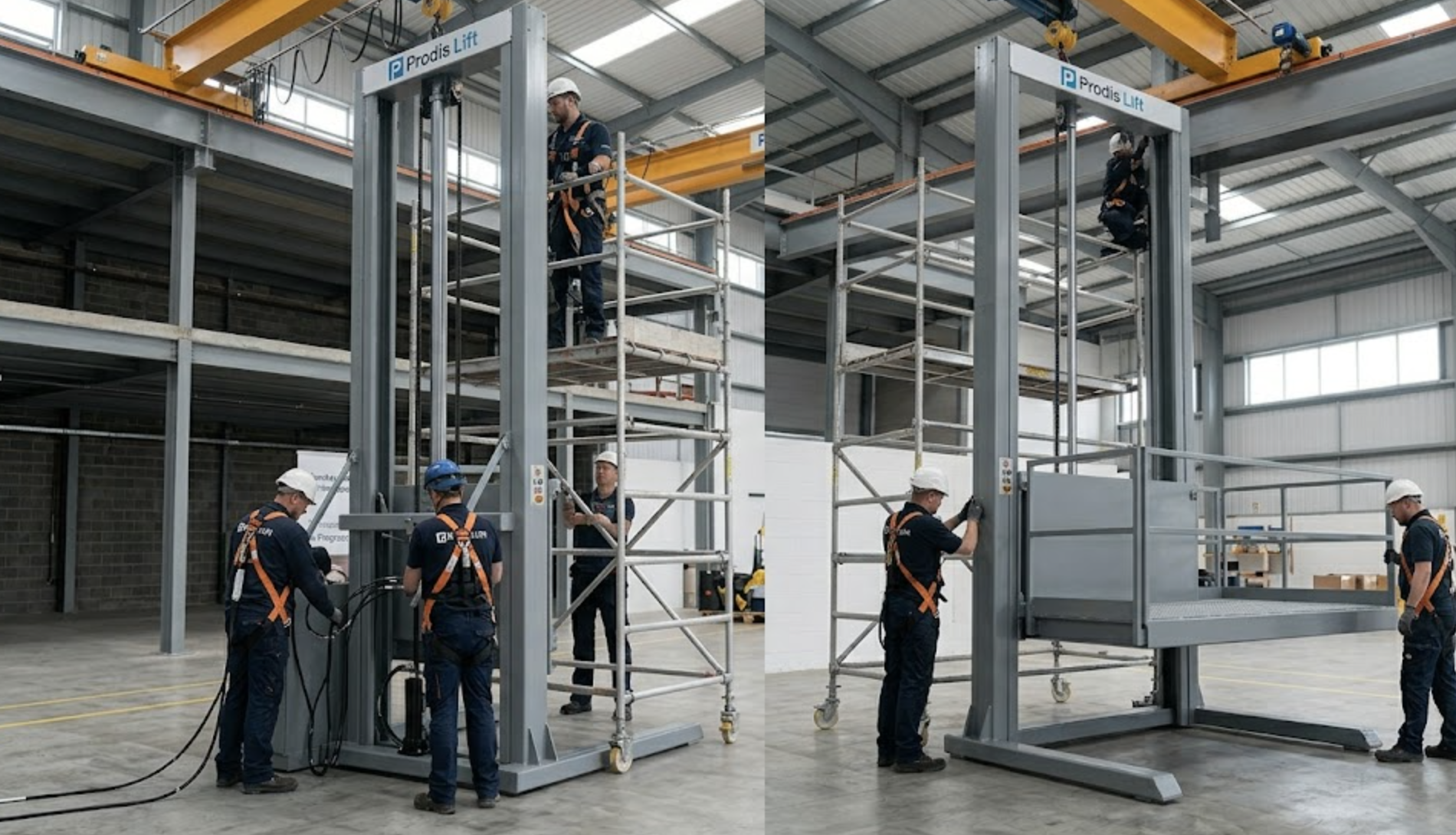 The Prodis Lift team carries out the delivery and installation of a heavy four-post system on site